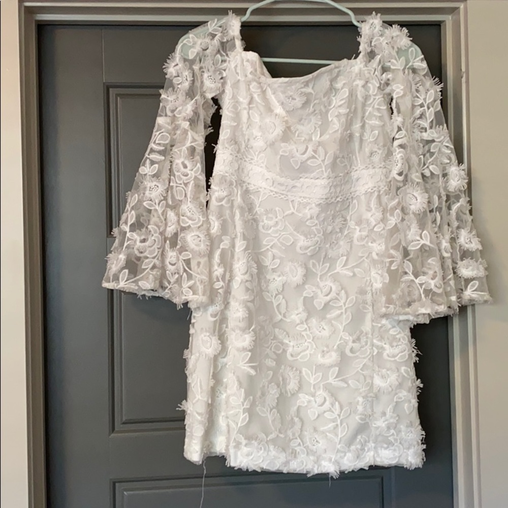 White flowered long sleeve dress